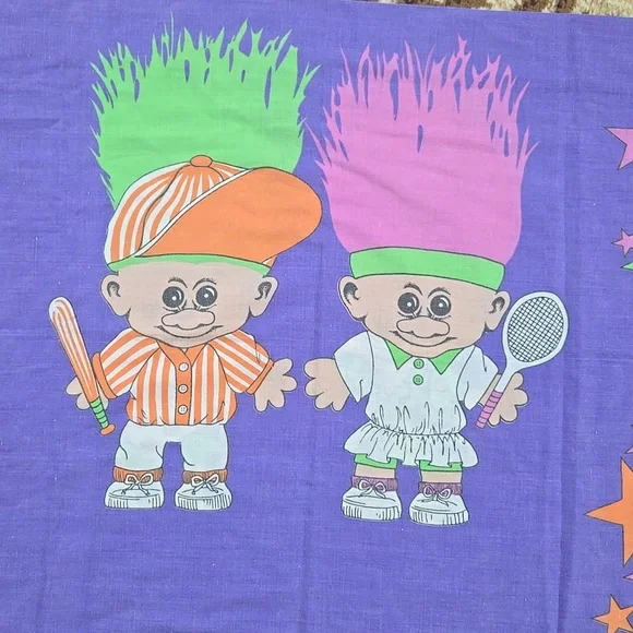 Treasure Troll Doll Pillowcase Bedding 90s 1990 Vintage Retro Summer Cartoon - Picture 4 of 7